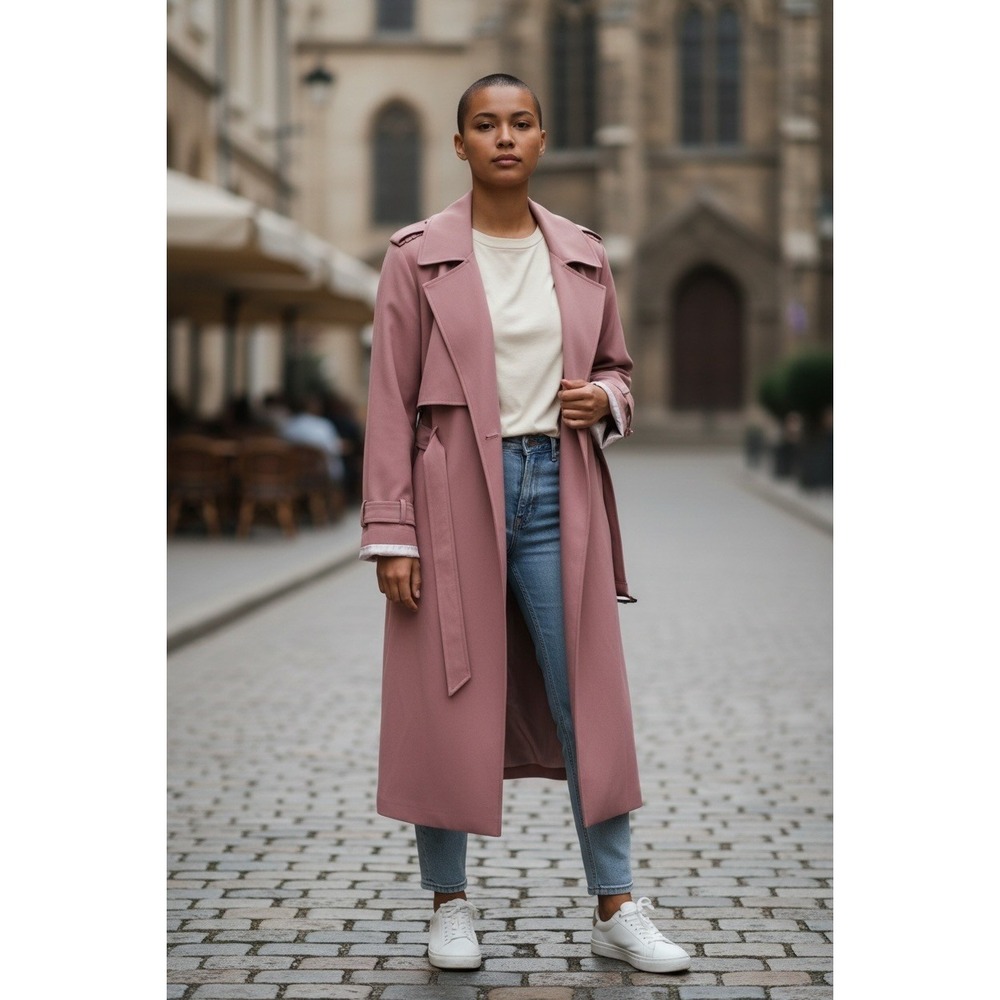 NINE WEST Women Rose Tie Sleeve Trench Coat Double Breasted Belted Midi 2XL NEW - Picture 1 of 11